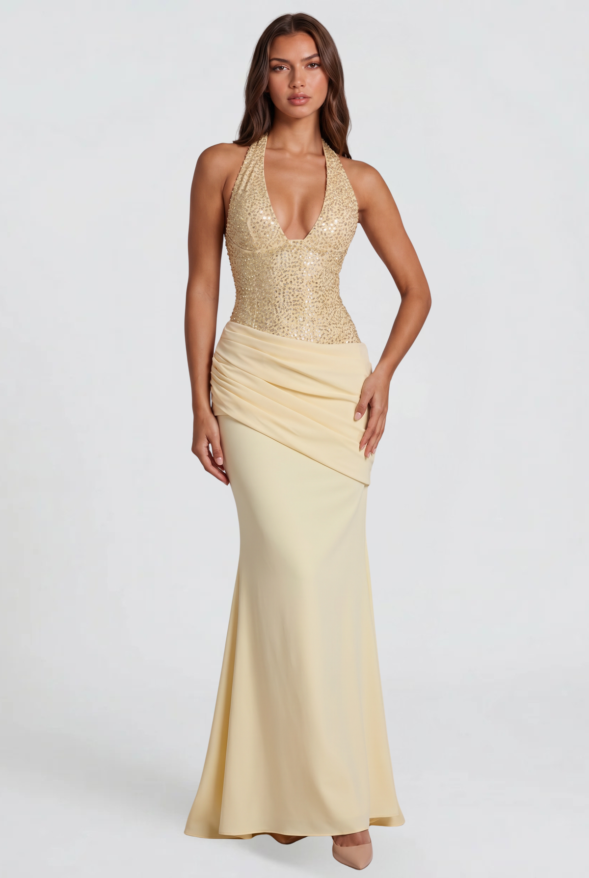 Sparkly Autumn Wedding Guest Maxi Dress Audrey Calvero