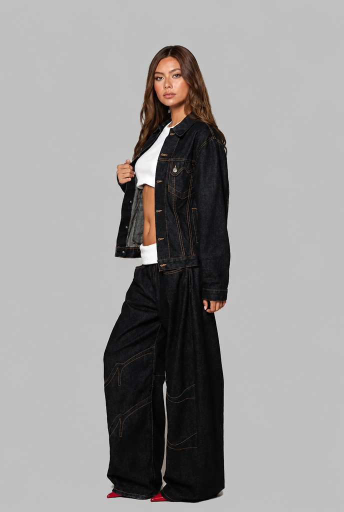 Baggy Wide Leg Jeans with Foldover Waist Audrey Calvero