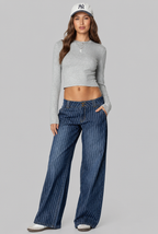 Pinstripe Wide Leg Jeans Low Rise Audrey Calvero
