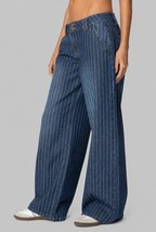 Pinstripe Wide Leg Jeans Low Rise Audrey Calvero