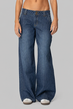Pinstripe Wide Leg Jeans Low Rise Audrey Calvero