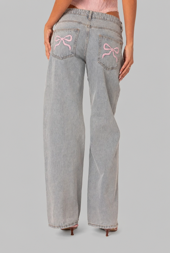 Bow Pocket Wide Leg Jeans Audrey Calvero