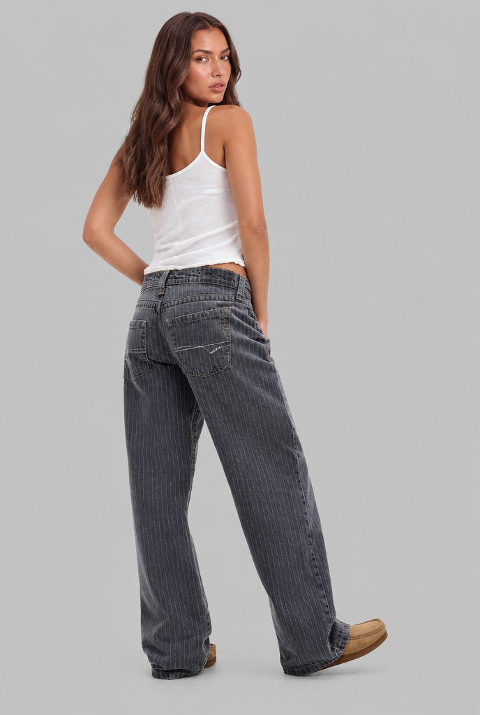 Pinstripe Wide Leg Jeans Low Rise Audrey Calvero
