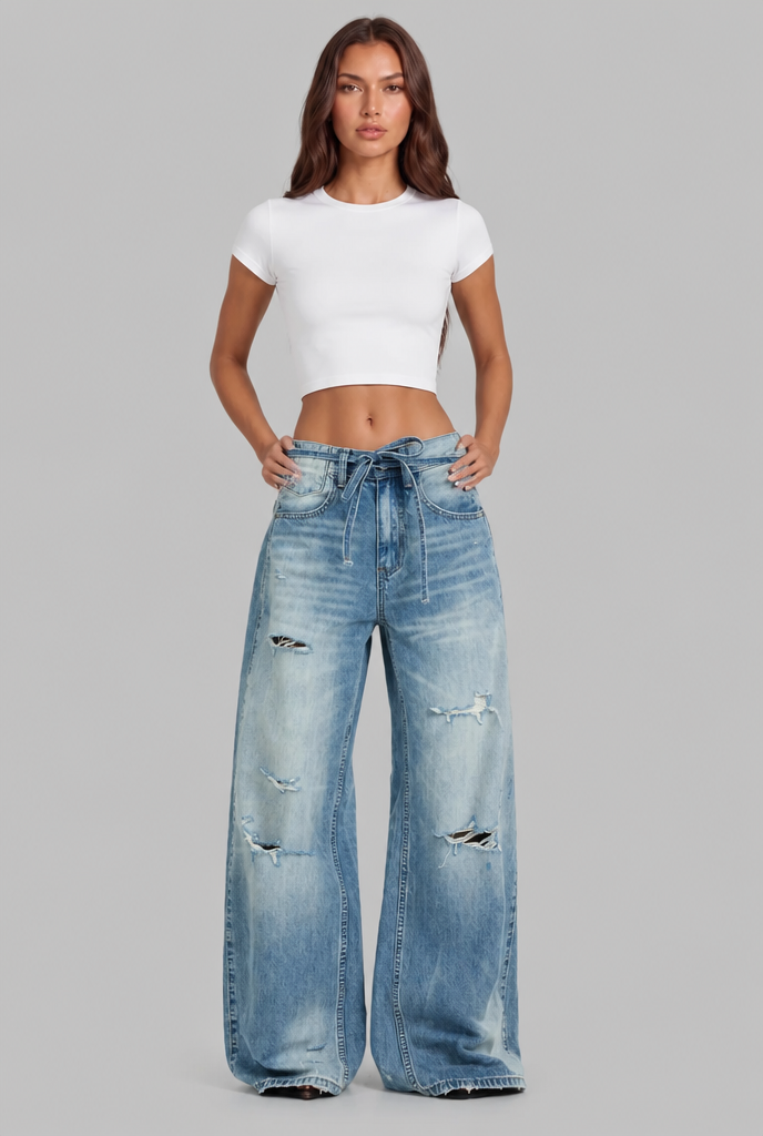 Ripped Wide Leg Jeans Audrey Calvero