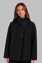 Cropped Wool Jacket with Funnel Neck Collar Audrey Calvero