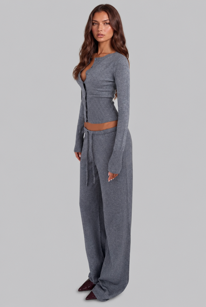 Ribbed Knit Cardigan & Trouser Set Audrey Calvero