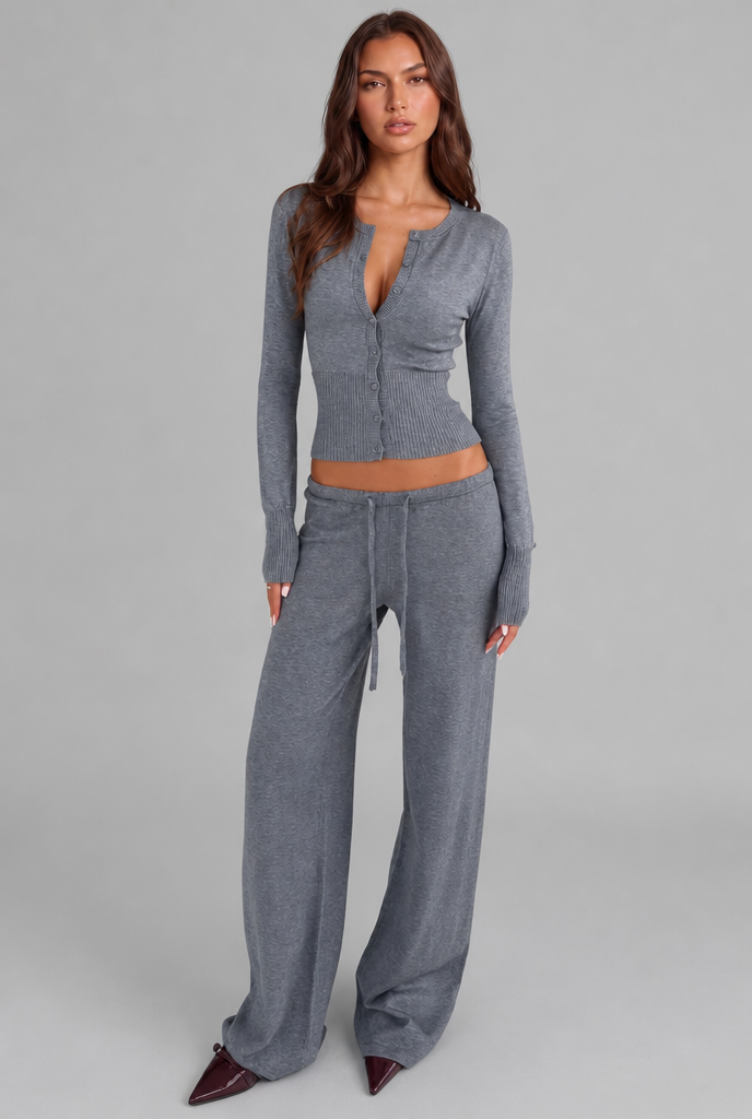 Ribbed Knit Cardigan & Trouser Set Audrey Calvero