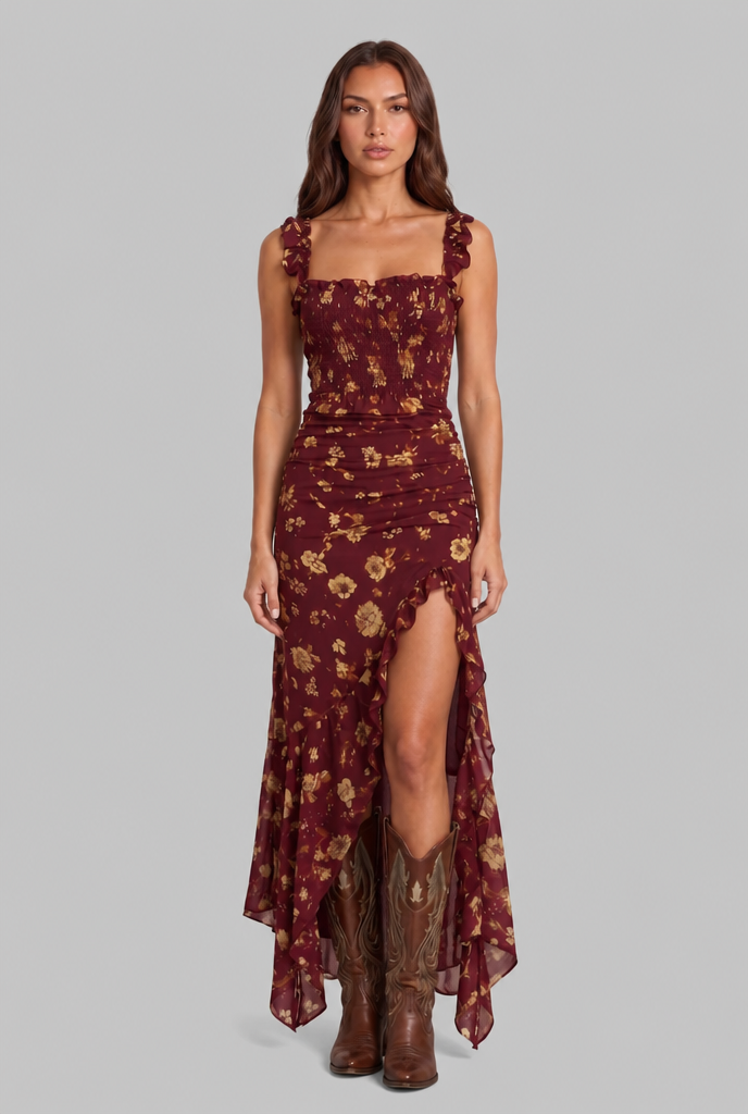 Floral Boho Retro Maxi Dress Audrey Calvero