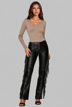 Faux Leather Flare Pants with Fringe Audrey Calvero