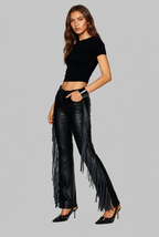 Faux Leather Flare Pants with Fringe Audrey Calvero