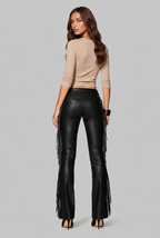 Faux Leather Flare Pants with Fringe Audrey Calvero