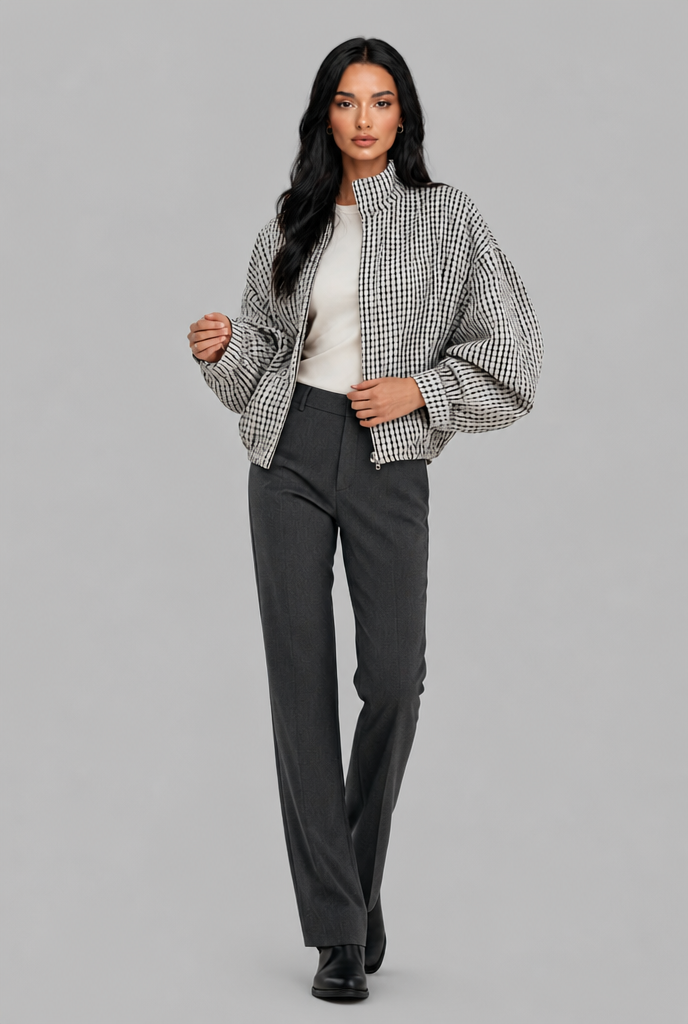 Cropped Gingham Jacket Audrey Calvero