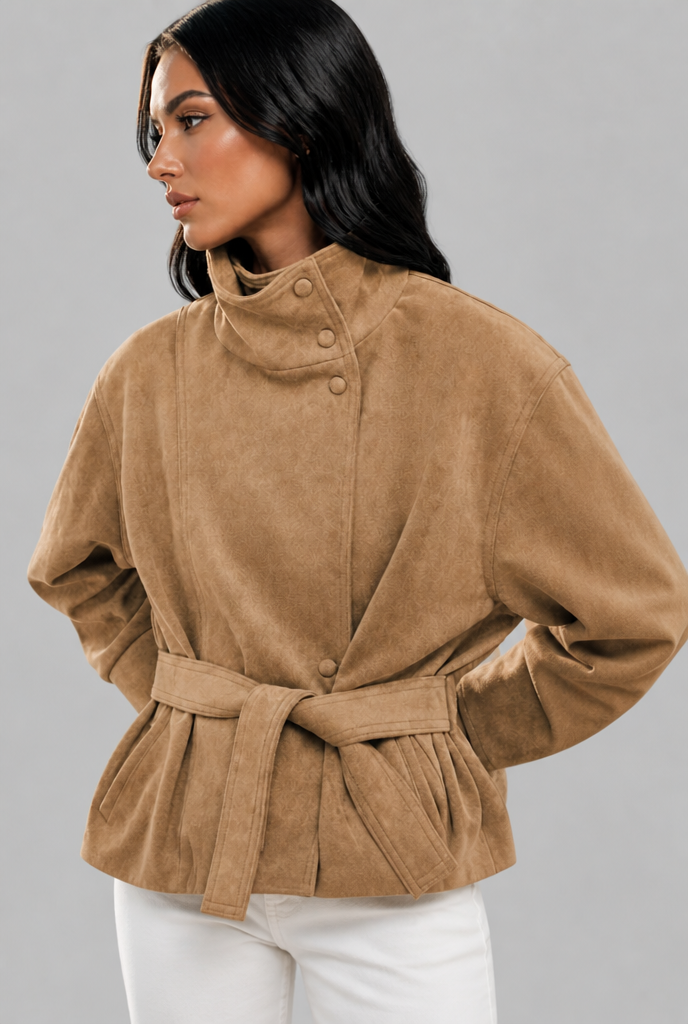 Belted Faux Suede Jacket Audrey Calvero