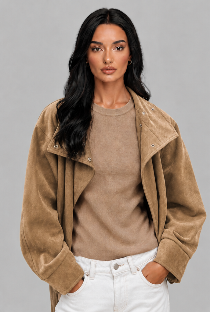 Belted Faux Suede Jacket Audrey Calvero