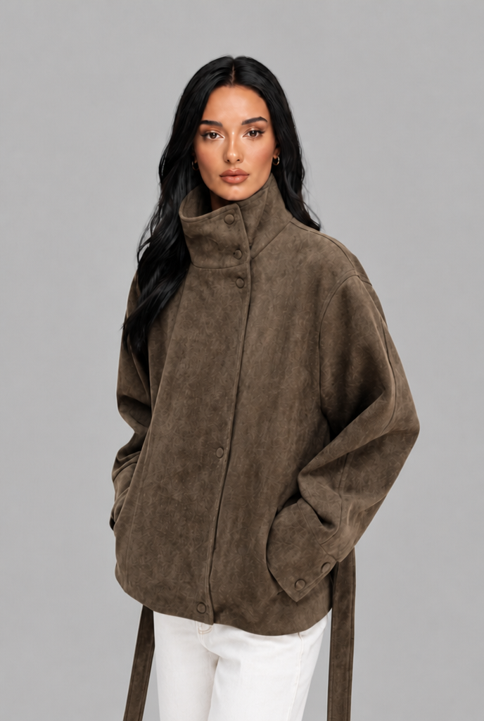 Belted Faux Suede Jacket Audrey Calvero