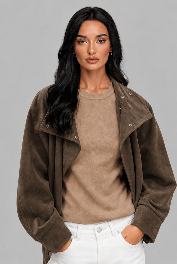 Belted Faux Suede Jacket Audrey Calvero