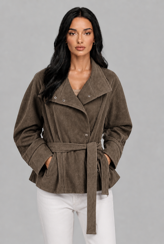 Belted Faux Suede Jacket Audrey Calvero