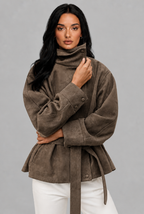 Belted Faux Suede Jacket Audrey Calvero