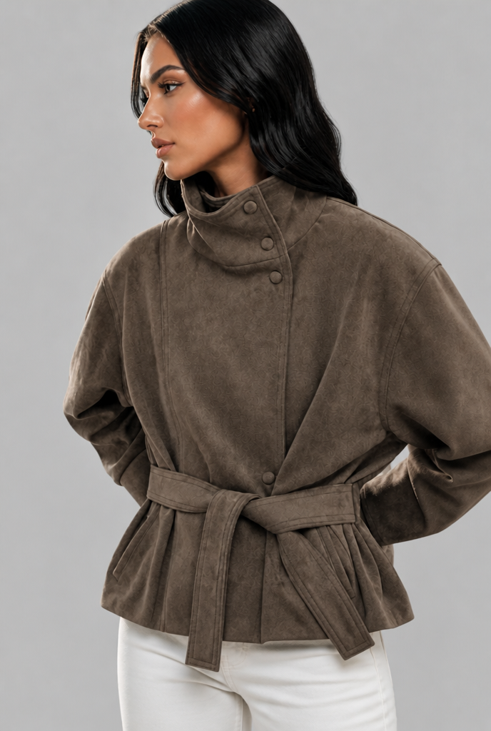 Belted Faux Suede Jacket Audrey Calvero