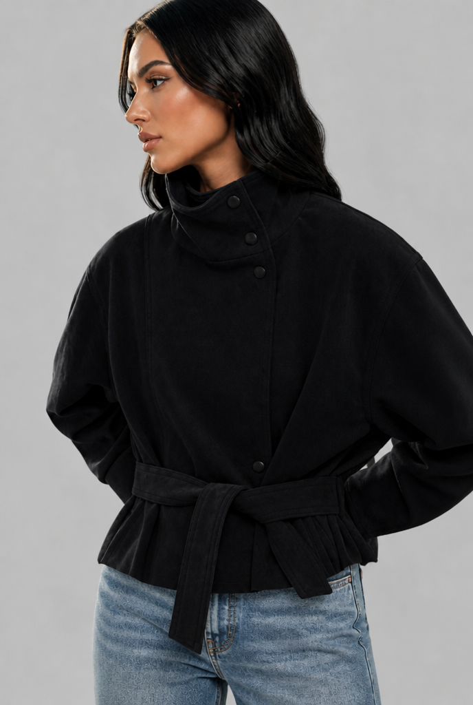 Belted Faux Suede Jacket Audrey Calvero