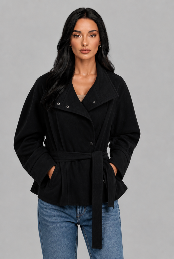 Belted Faux Suede Jacket Audrey Calvero