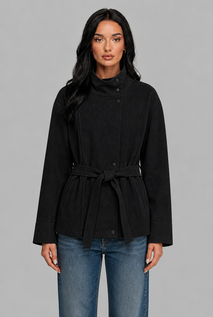 Belted Faux Suede Jacket Audrey Calvero