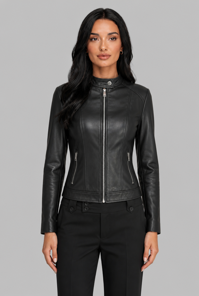 Cropped Leather Biker Jacket Audrey Calvero