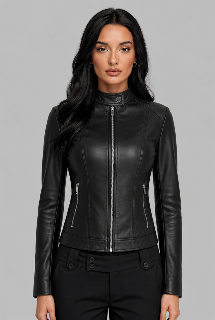 Cropped Leather Biker Jacket Audrey Calvero