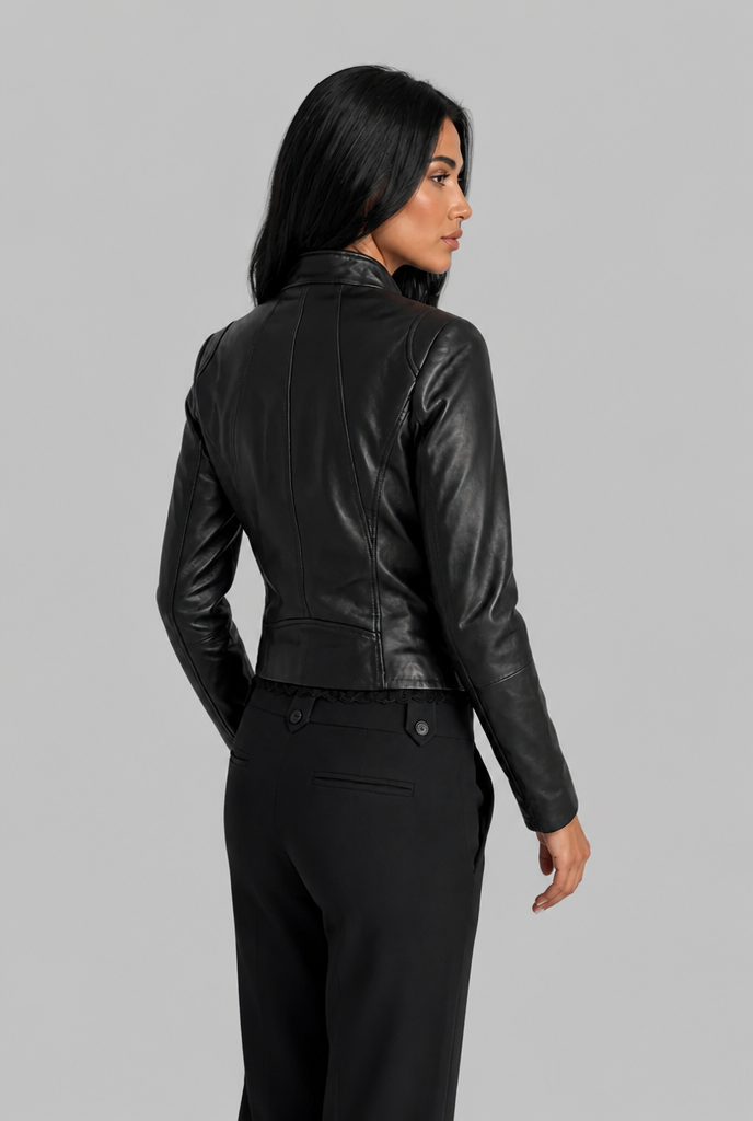 Cropped Leather Biker Jacket Audrey Calvero