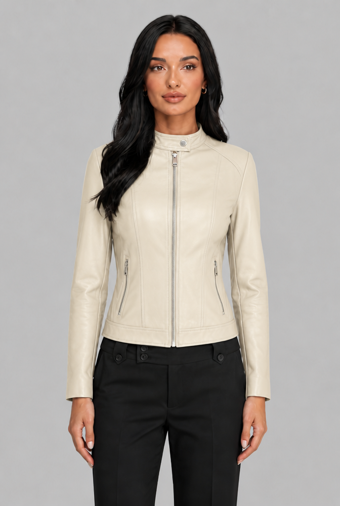 Cropped Leather Biker Jacket Audrey Calvero