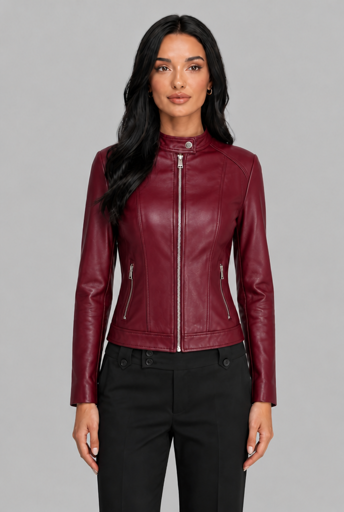 Cropped Leather Biker Jacket Audrey Calvero