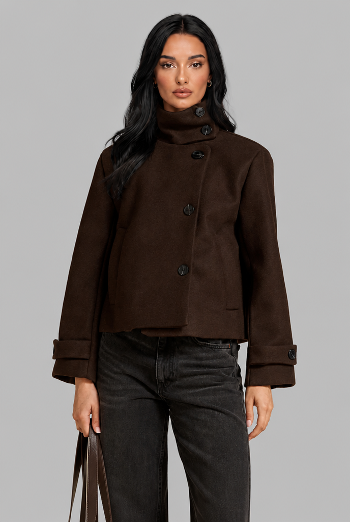 Cropped Wool Jacket with Funnel Neck Audrey Calvero