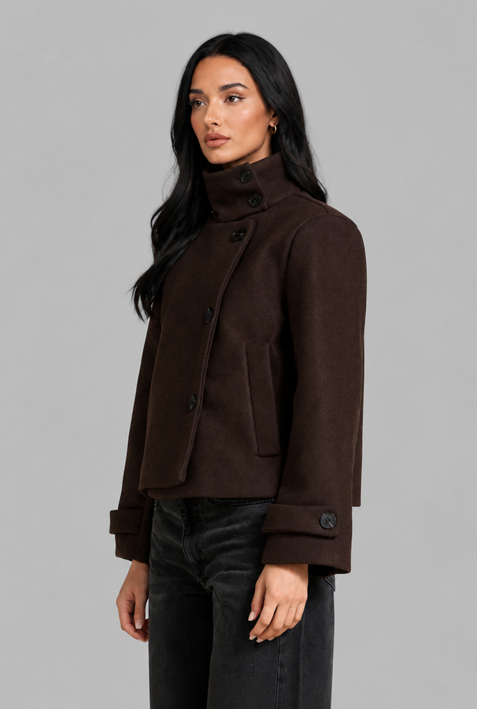 Cropped Wool Jacket with Funnel Neck Audrey Calvero