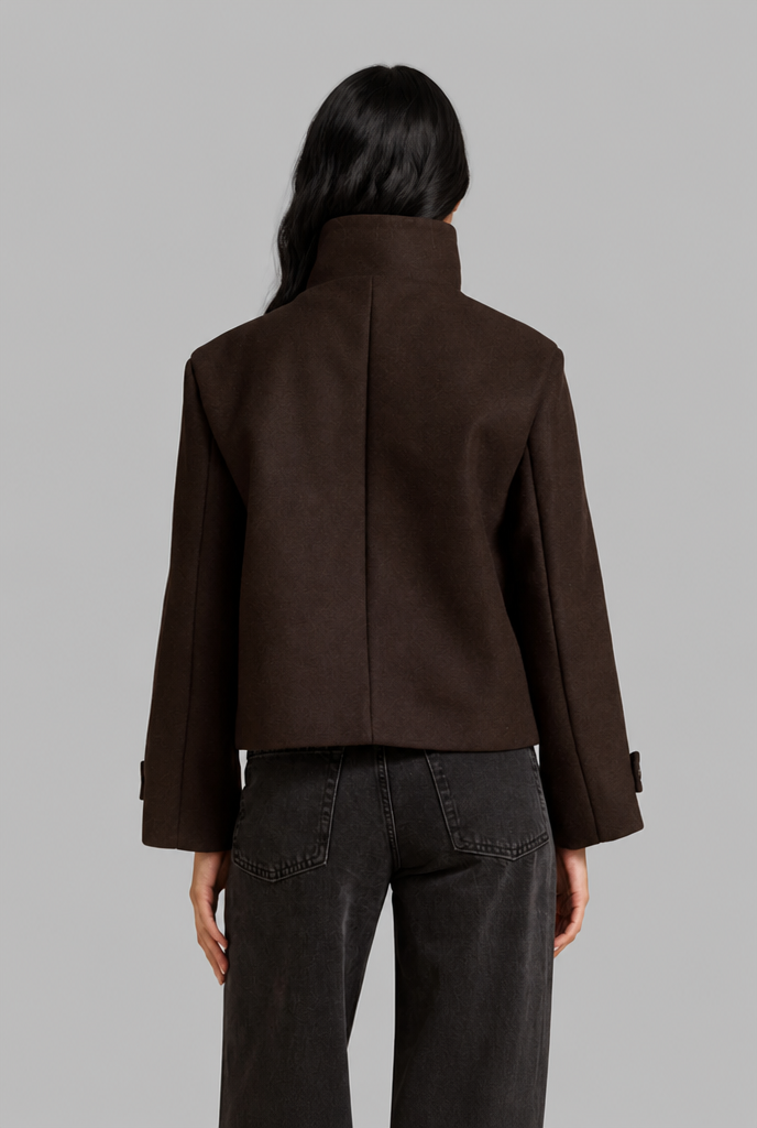 Cropped Wool Jacket with Funnel Neck Audrey Calvero