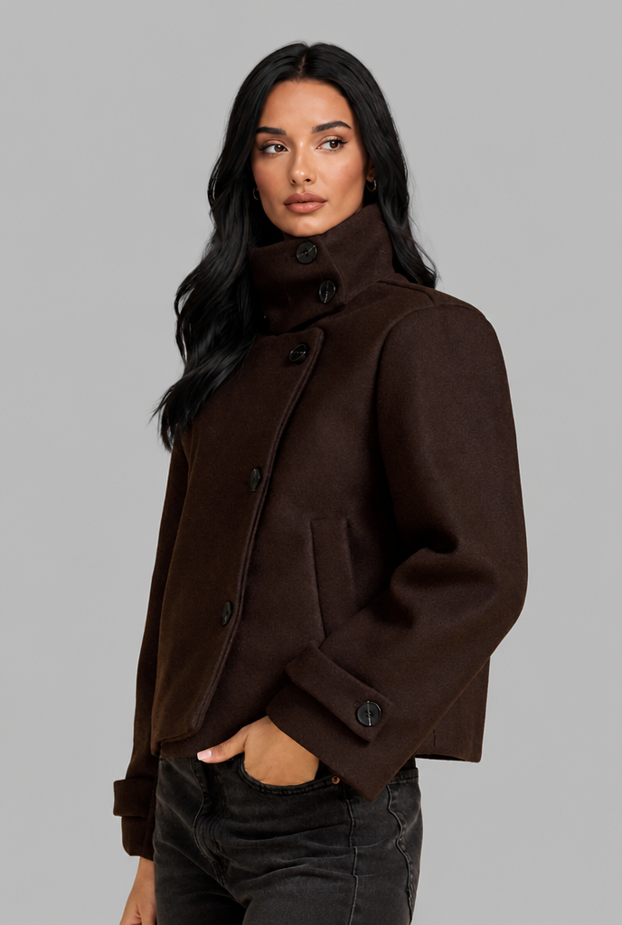 Cropped Wool Jacket with Funnel Neck Audrey Calvero