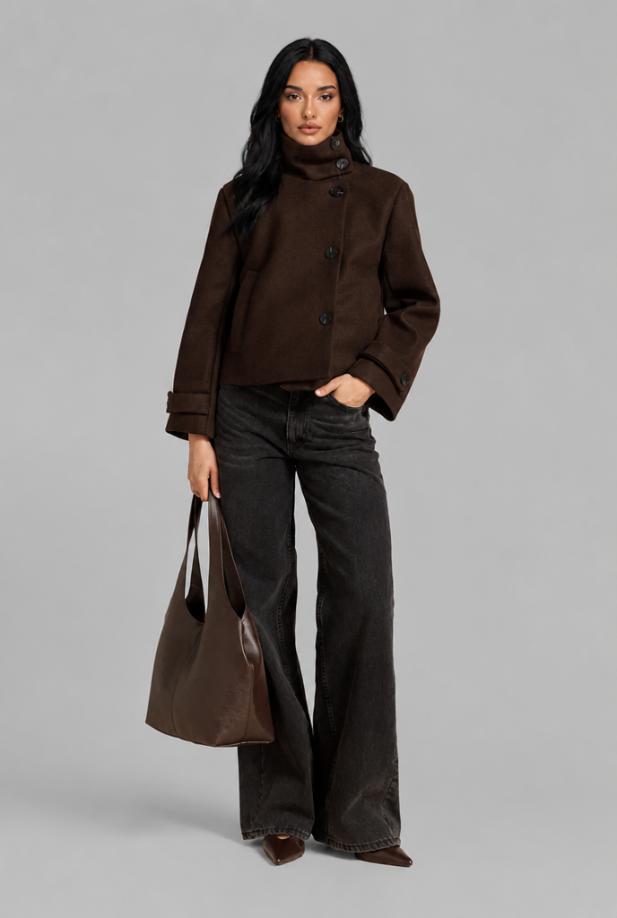 Cropped Wool Jacket with Funnel Neck Audrey Calvero