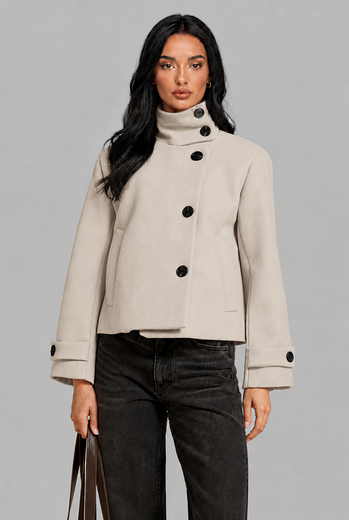 Cropped Wool Jacket with Funnel Neck Audrey Calvero