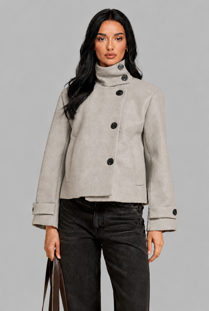 Cropped Wool Jacket with Funnel Neck Audrey Calvero