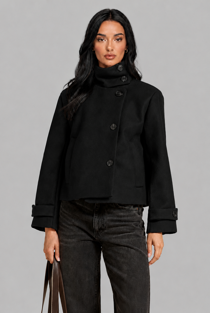 Cropped Wool Jacket with Funnel Neck Audrey Calvero