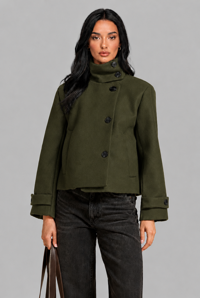 Cropped Wool Jacket with Funnel Neck Audrey Calvero