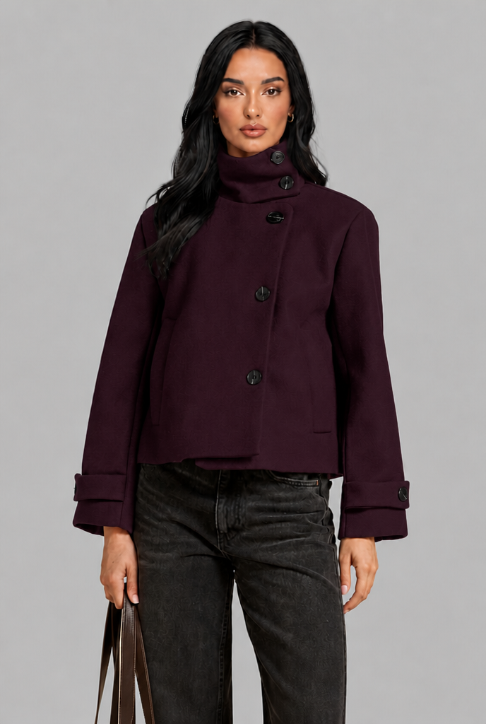 Cropped Wool Jacket with Funnel Neck Audrey Calvero