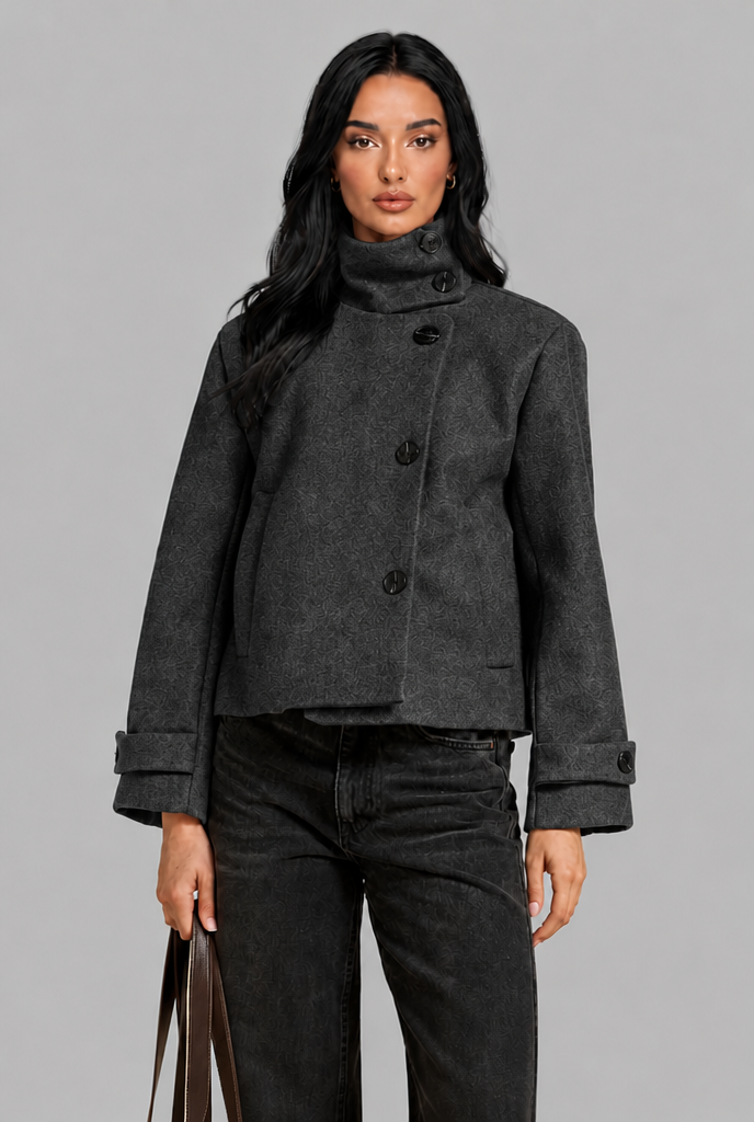 Cropped Wool Jacket with Funnel Neck Audrey Calvero