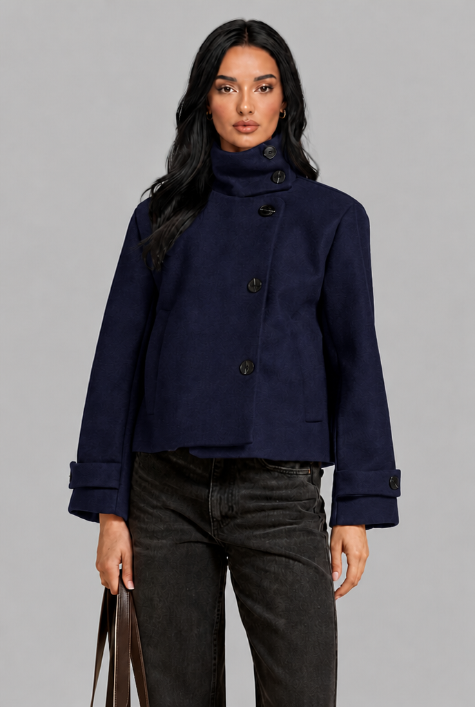 Cropped Wool Jacket with Funnel Neck Audrey Calvero