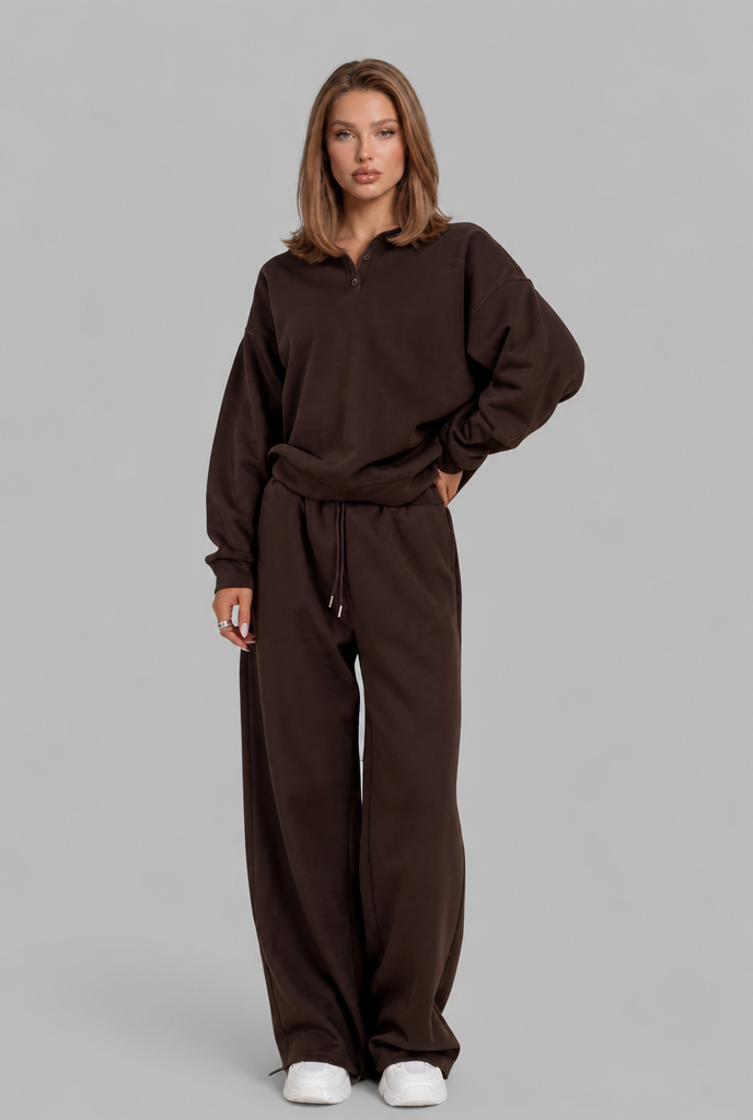 Oversized Henley & Wide Leg Jogger Lounge Set Audrey Calvero