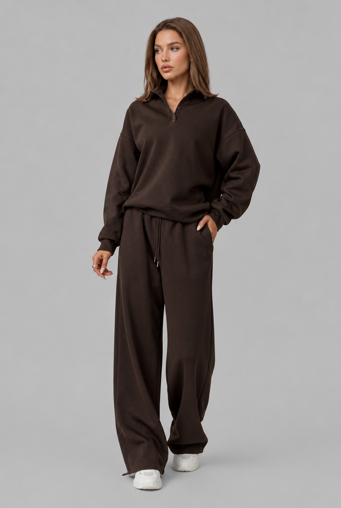 Oversized Henley & Wide Leg Jogger Lounge Set Audrey Calvero