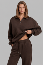Oversized Henley & Wide Leg Jogger Lounge Set Audrey Calvero