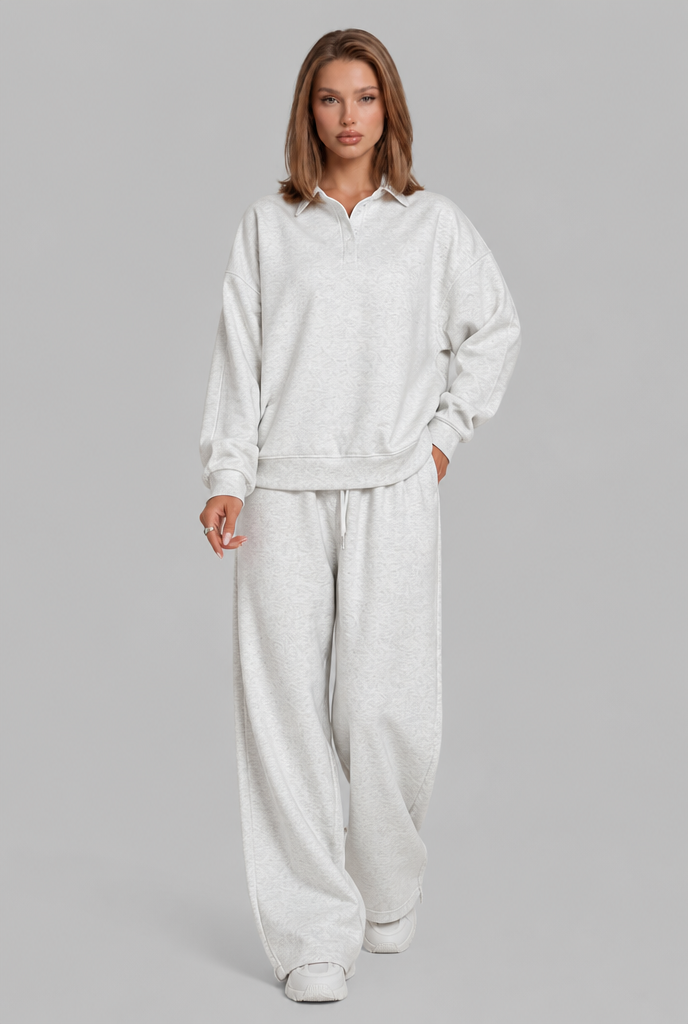 Oversized Henley & Wide Leg Jogger Lounge Set Audrey Calvero