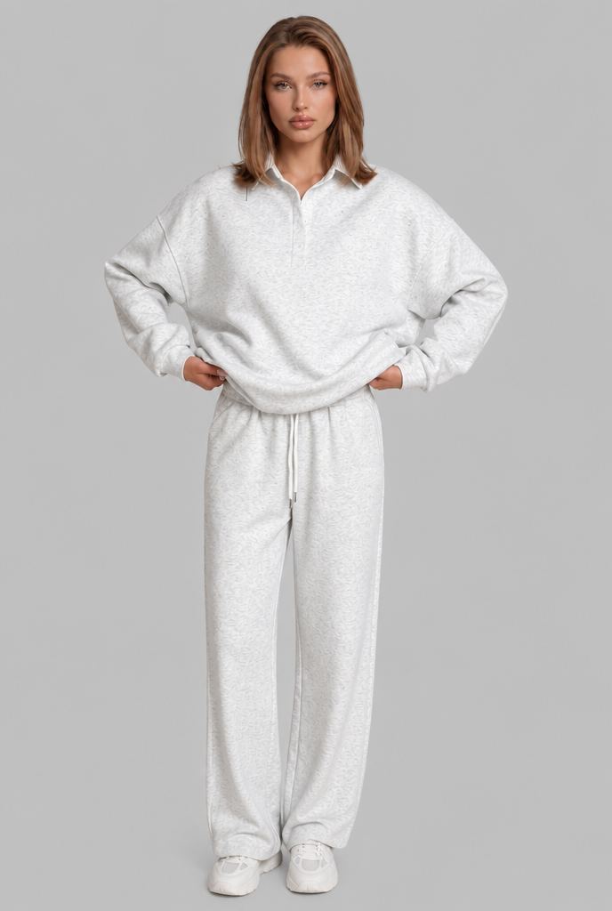 Oversized Henley & Wide Leg Jogger Lounge Set Audrey Calvero