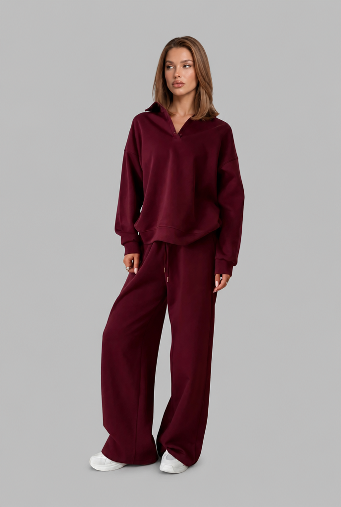 Oversized Henley & Wide Leg Jogger Lounge Set Audrey Calvero