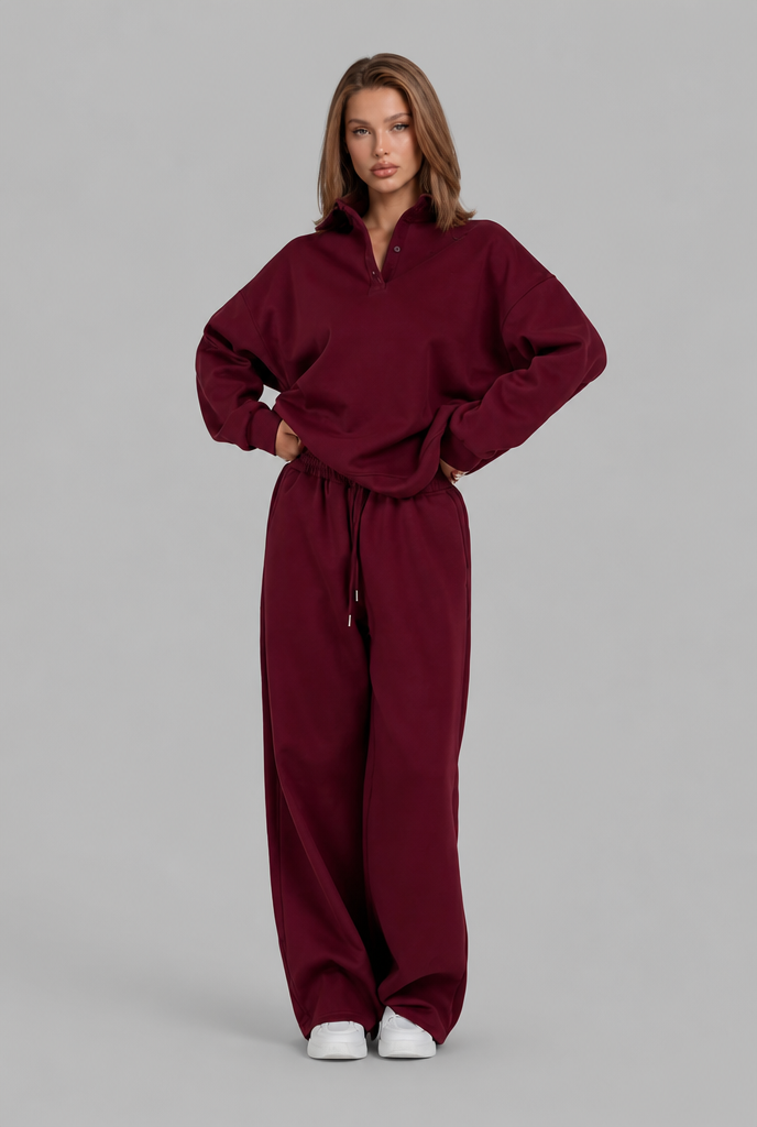 Oversized Henley & Wide Leg Jogger Lounge Set Audrey Calvero